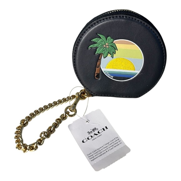 Coach Hawaiian Sunset Leather Coin Purse Palm Tree Print NWT - Picture 1 of 6